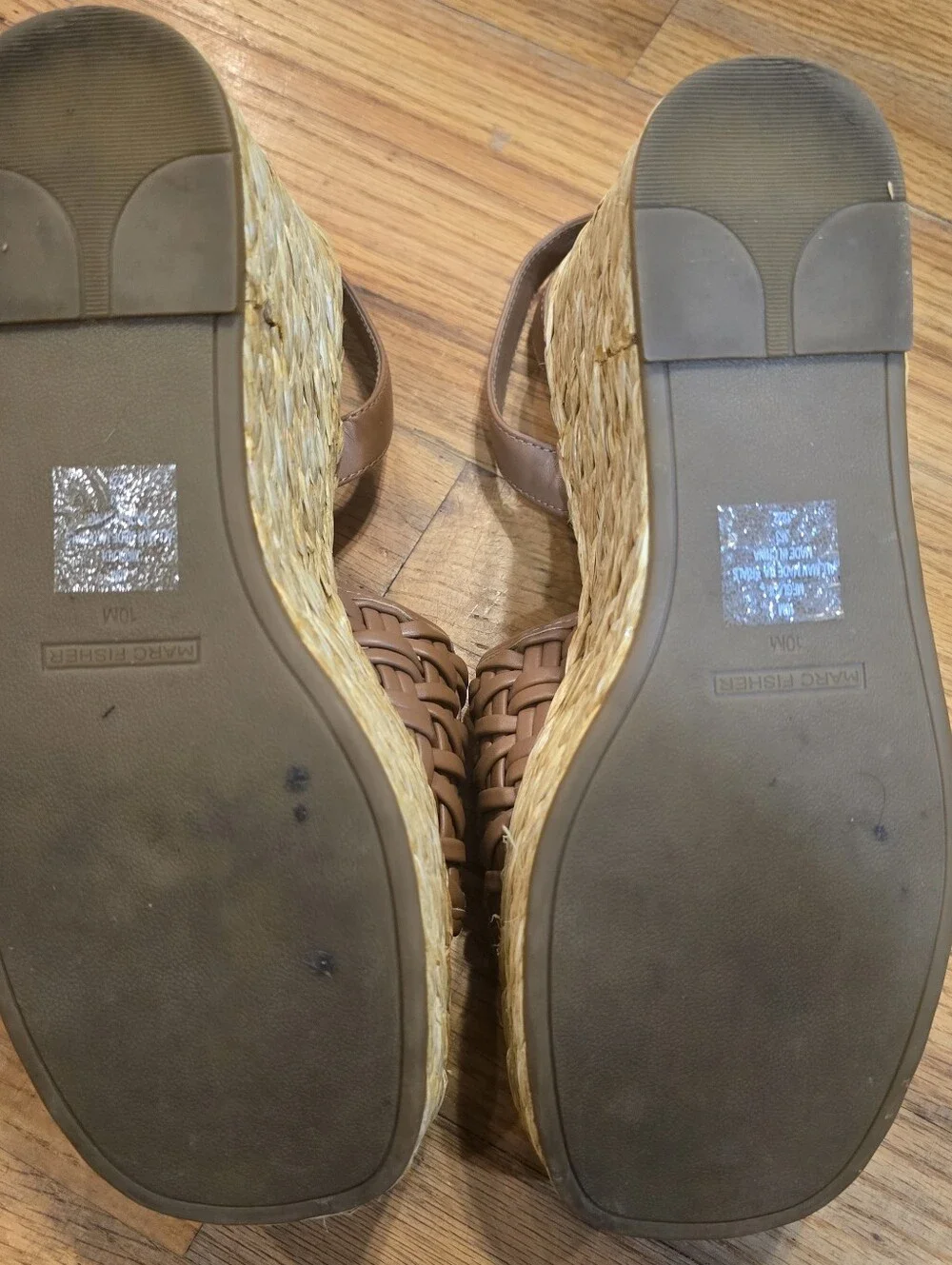 Marc Fisher Godina Brown Faux Leather Wedge Espadrilles Size 10
